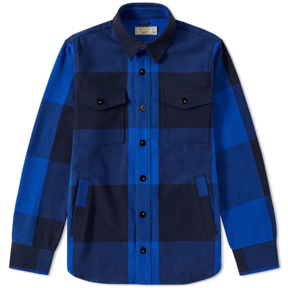 Maison Kitsuné Men's Overshirt / Shirt Jacket, Blue Check